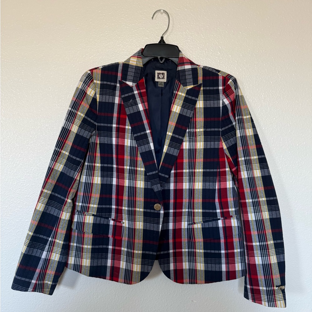 Anne Klein Red and Blue Blazer Classic Tailored Fit